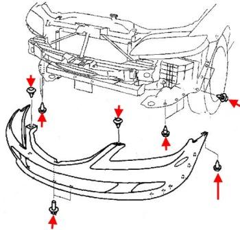 the scheme of fastening of the front bumper MAZDA 6 (2002-2008)