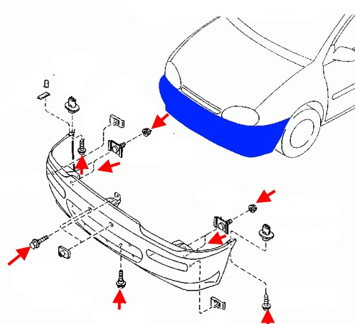 the scheme of fastening of the front bumper MAZDA 121