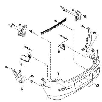 Diagrama de montaje del parachoques trasero MAZDA 323