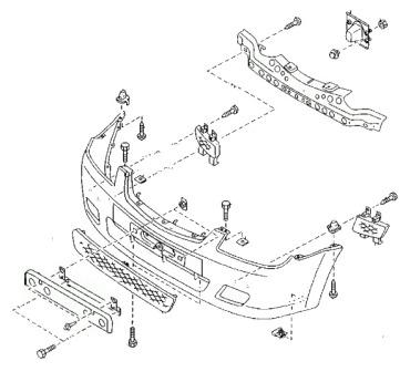 the scheme of fastening of the front bumper MAZDA 323