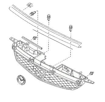scheme of fastening of the radiator grille of the MAZDA 323