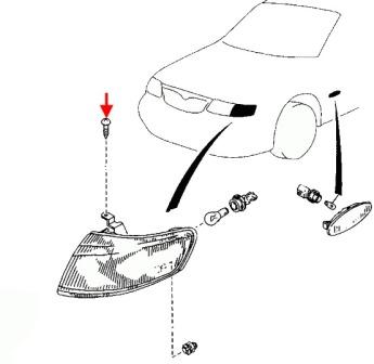 the scheme of fastening of the turn signal MAZDA 626 (1997-2002)