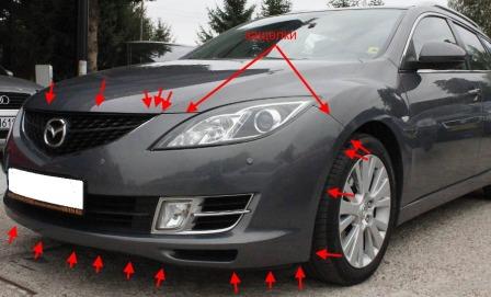 the attachment of the front bumper Mazda 6 II (GH) (2008-2012)