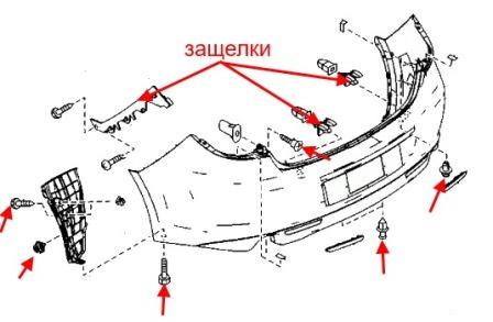 Montageschema für hintere Stoßstange Mazda 6 II (GH) (2008-2012)