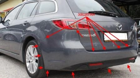 points de fixation pour le pare-chocs arrière Mazda 6 II (GH) (2008-2012)