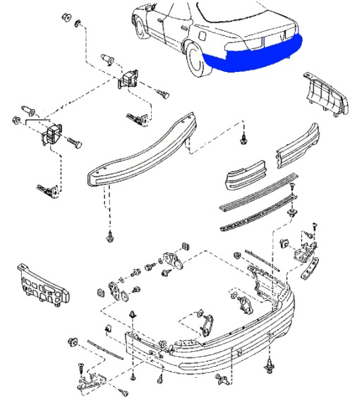Montageplan für die hintere Stoßstange des MAZDA 929