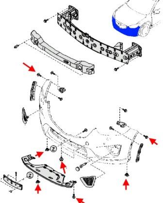 Montageplan für die vordere Stoßstange des Mazda CX-5 I KE (2012-2017)