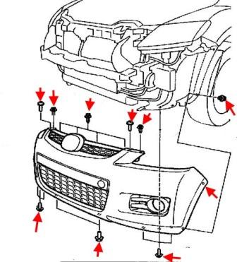 the scheme of fastening of the front bumper MAZDA CX-7