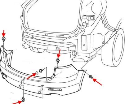 Diagrama de montaje del parachoques trasero Mazda CX-9 I TB (2006-2015)