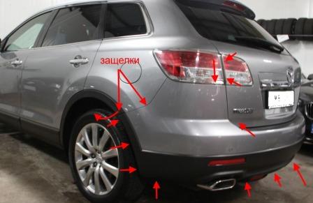 the attachment of the rear bumper of the Mazda CX-9 I TB (2006-2015)