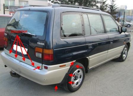 the attachment of the rear bumper MAZDA MPV (1989-1999)