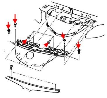 схема крепления решетки радиатора MAZDA MPV (1999-2006)