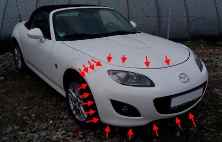 the attachment of the front bumper of the MAZDA MX-5 NC (2005-2015)