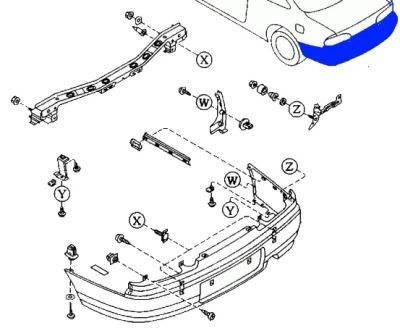the scheme of fastening the rear bumper of the MAZDA MX-6