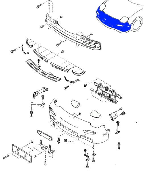 Diagrama de montaje del parachoques delantero MAZDA RX-7