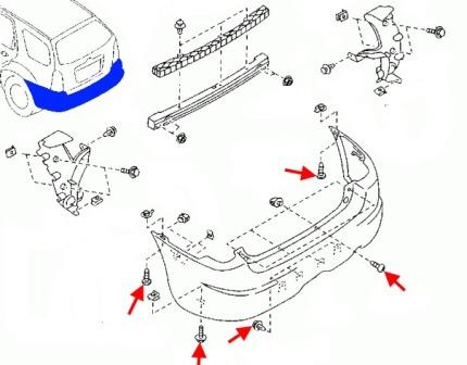 Diagrama de montaje del parachoques trasero MAZDA TRIBUTE