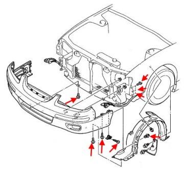 the scheme of fastening of the front bumper MAZDA XEDOS-9, Millenia