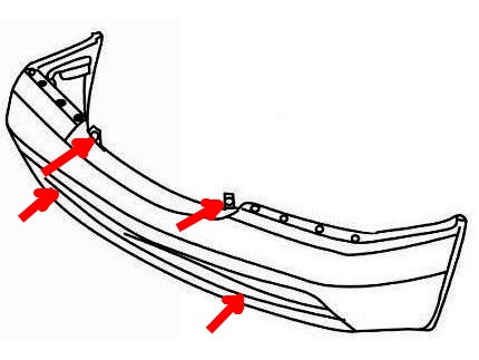 the scheme of fastening of the front bumper Mercedes W140 