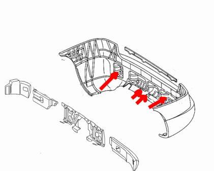 the scheme of fastening of the rear bumper, Mercedes ML W163