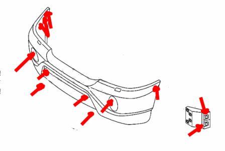 the scheme of fastening of the front bumper Mercedes ML W163