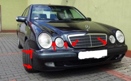 Punti di attacco del paraurti anteriore Mercedes W210