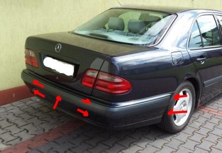 the attachment of the rear bumper Mercedes W210