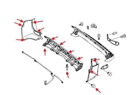Esquema de montaje del parachoques trasero Mercedes Sprinter 2 (después de 2006)