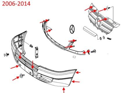 Схема крепления переднего бампера Mercedes Sprinter 2 (2006-2014))