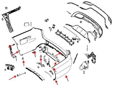 Montageplan der hinteren Stoßstange Mercedes C-Klasse W205