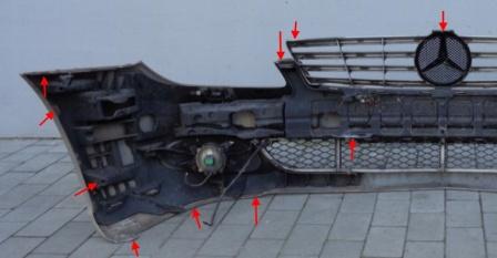 Befestigungspunkte der vorderen Stoßstange der Mercedes CLS-Klasse C219