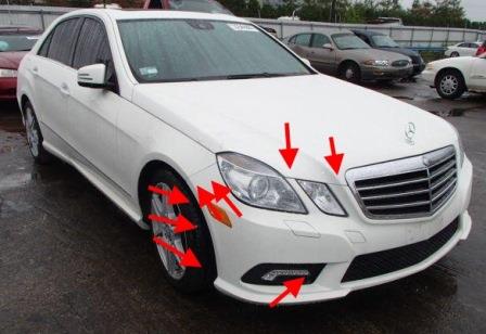 the attachment of the front bumper Mercedes W212