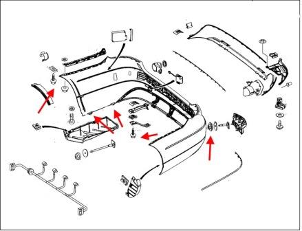 Diagrama de montaje del parachoques trasero del Mercedes W212