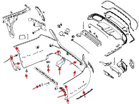 Montageplan der hinteren Stoßstange Mercedes E-Klasse W213