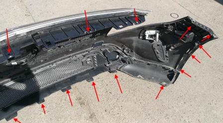 the attachment of the front bumper of the Mercedes GLA-Class X156