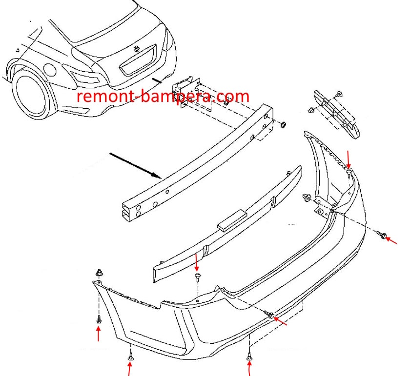 Mounting scheme rear bumper Nissan Maxima VII (A35) (2008-2014)