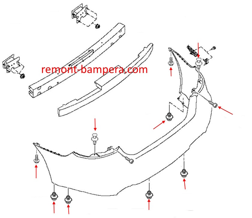 Rear bumper mounting scheme for Nissan Maxima VIII (A36) (2015-2023)