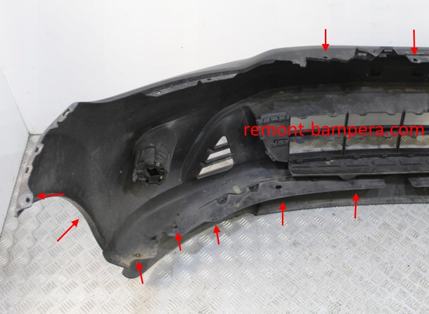 Puntos de sujeción del parachoques delantero Nissan Murano II Z51 (2007-2014)