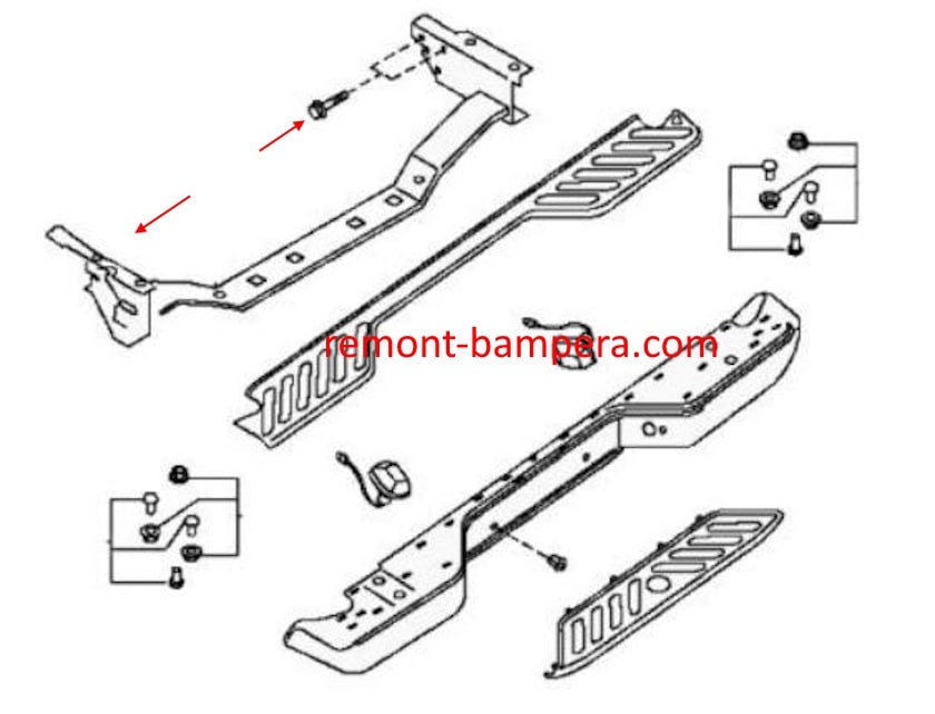 rear bumper mounting diagram Nissan Navara III D40 (2004-2015)