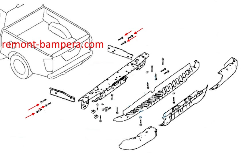 Schéma de montage du pare-chocs arrière Nissan Navara NP300 IV D23 (Frontier) (2015-2023)