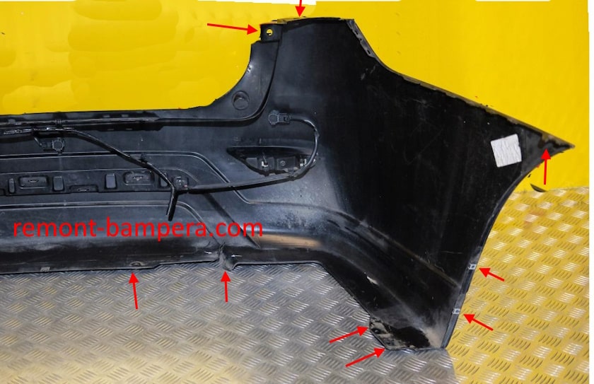mounting locations for the rear bumper Nissan Pathfinder IV R52 (2012-2020)
