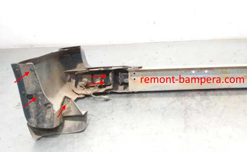 mounting locations for the rear bumper Nissan Patrol V Y61 (1997-2010)