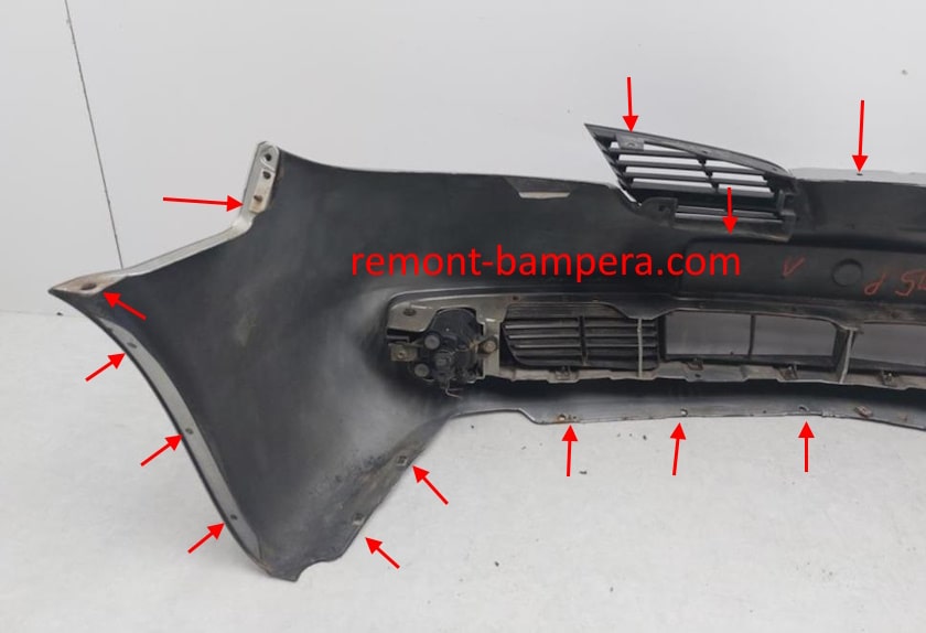 Front bumper mounting locations for Nissan Primera P12 (2001-2008)