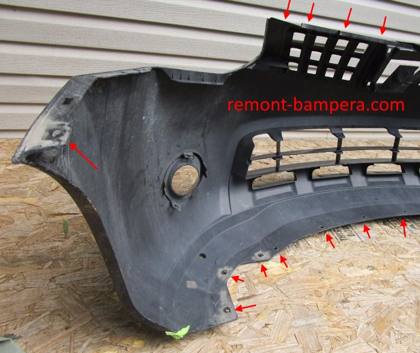 Front bumper mounting locations for Nissan Rogue I S35 (2007-2013)