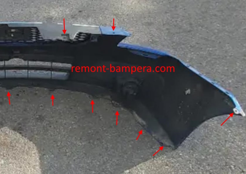 Front bumper mounting locations for Nissan Sentra B16 (2006-2012)