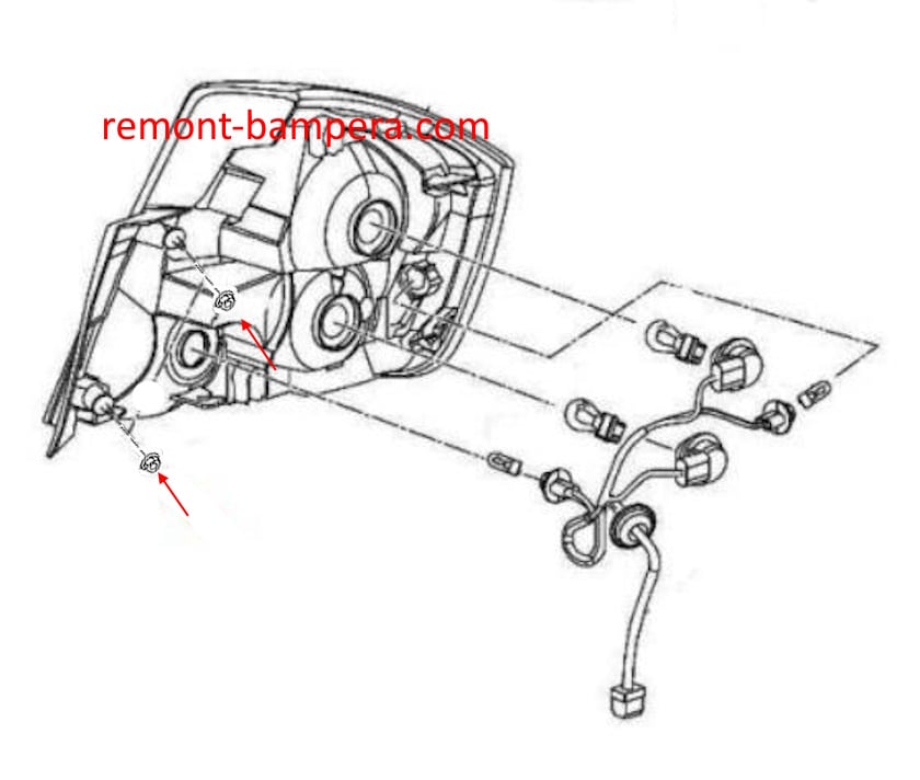 Tail light mounting diagram for Nissan Sentra B16 (2006-2012)