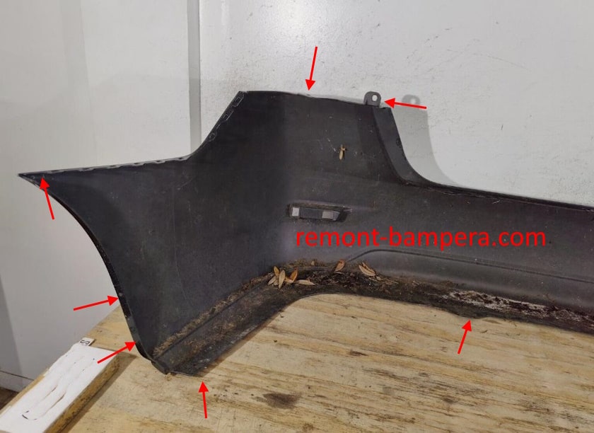 rear bumper mounting locations for Nissan Sentra B16 (2006-2012)