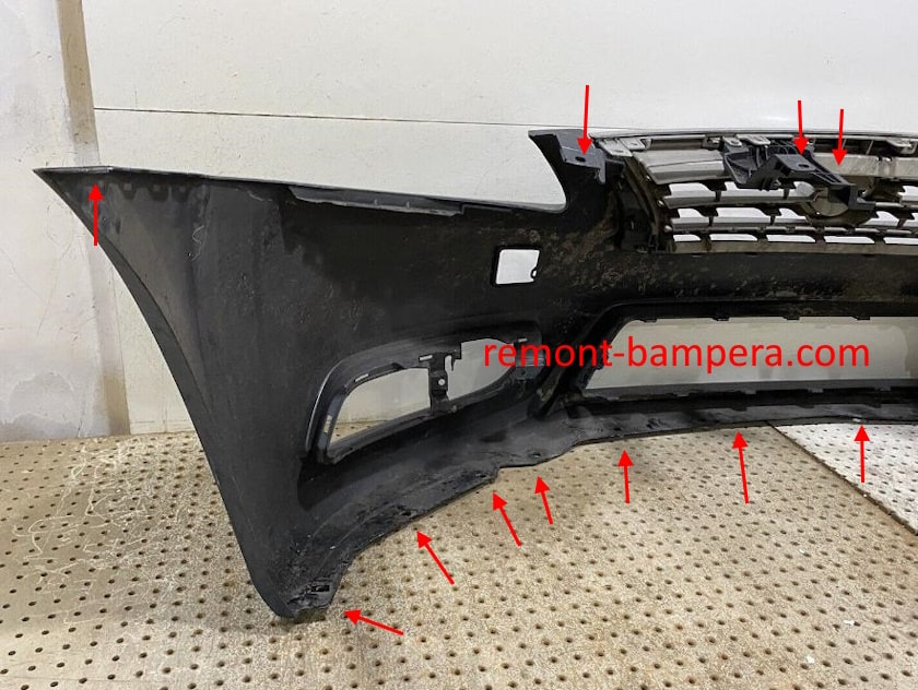 Front bumper mounting locations for Nissan Sentra VII B17 (2012-2019)