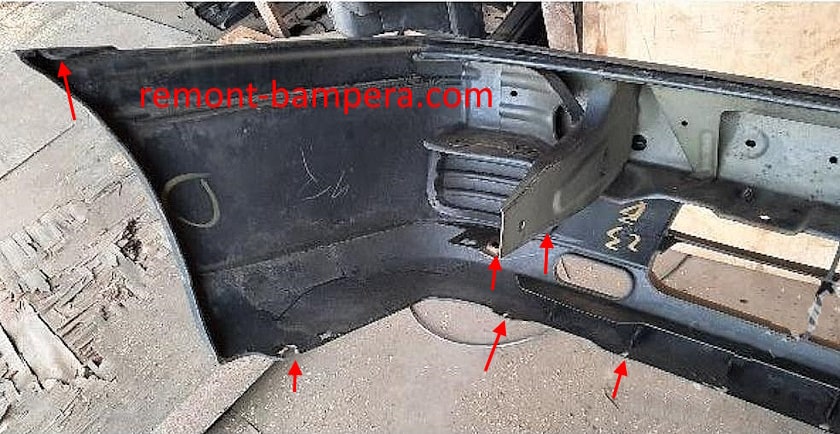 Nissan Sunny N14 (B13) front bumper mounting locations