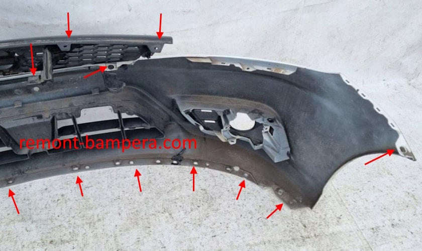 Front bumper mounting locations for Nissan Tiida C13 (2015-2018)