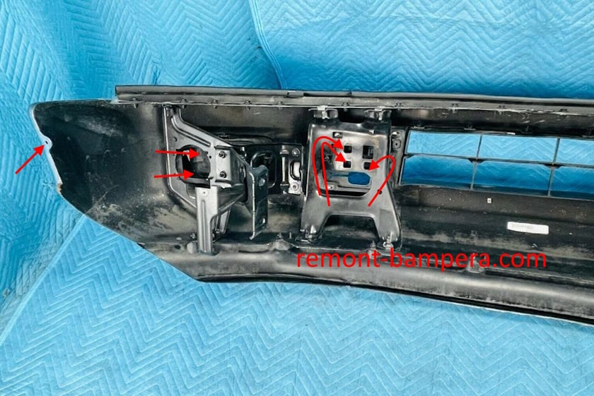 Nissan Titan II front bumper mounting locations (2015-2024)